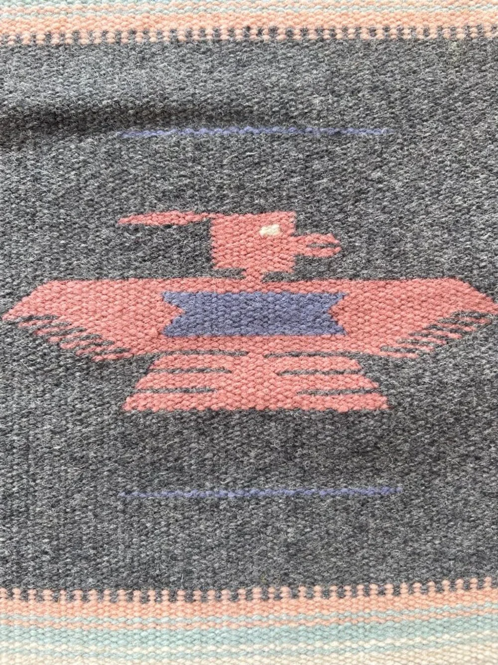 Vintage Chimayo Thunderbird Gray Geometric Weaving